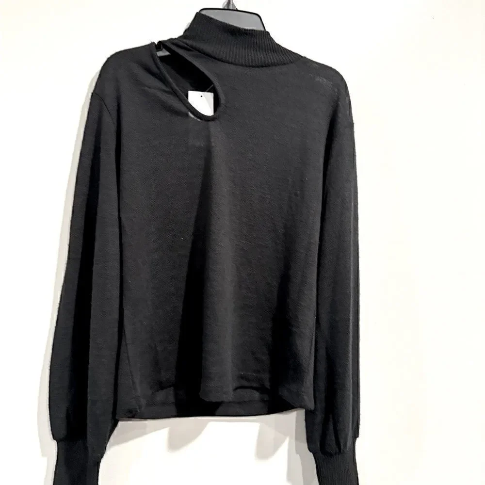 Sanctuary Women's Cutout Mock Neck Top Black, pullover sweater XS size 2